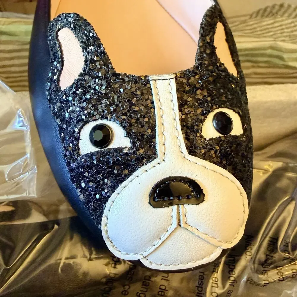 Kate Spade New York Boston Terrier Winthrop Black Leather Flats Womens 8 - Picture 2 of 13
